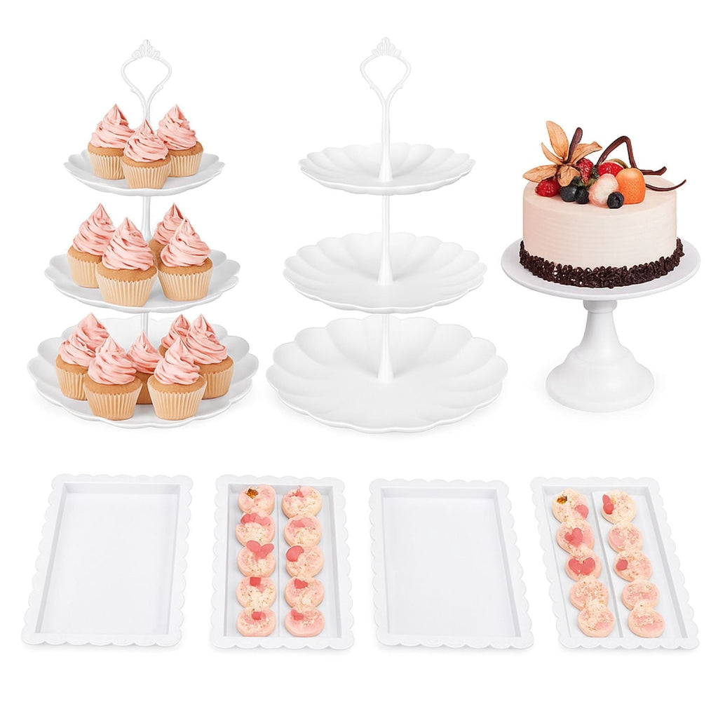 TINANA 7-Piece Dessert Stand Set, 3-Tier Cupcake Stands, Plastic Cake Stand and Serving Trays for Wedding Party Baby Shower