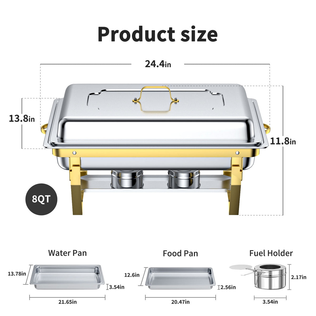 Chafing Dish Buffet Set 4 Pack: TINANA 8QT Stainless Steel Chafing Dishes for Buffet, Chafers and Buffet Warmers Sets for Parties, Events, Wedding, Camping, Dinner-Gold