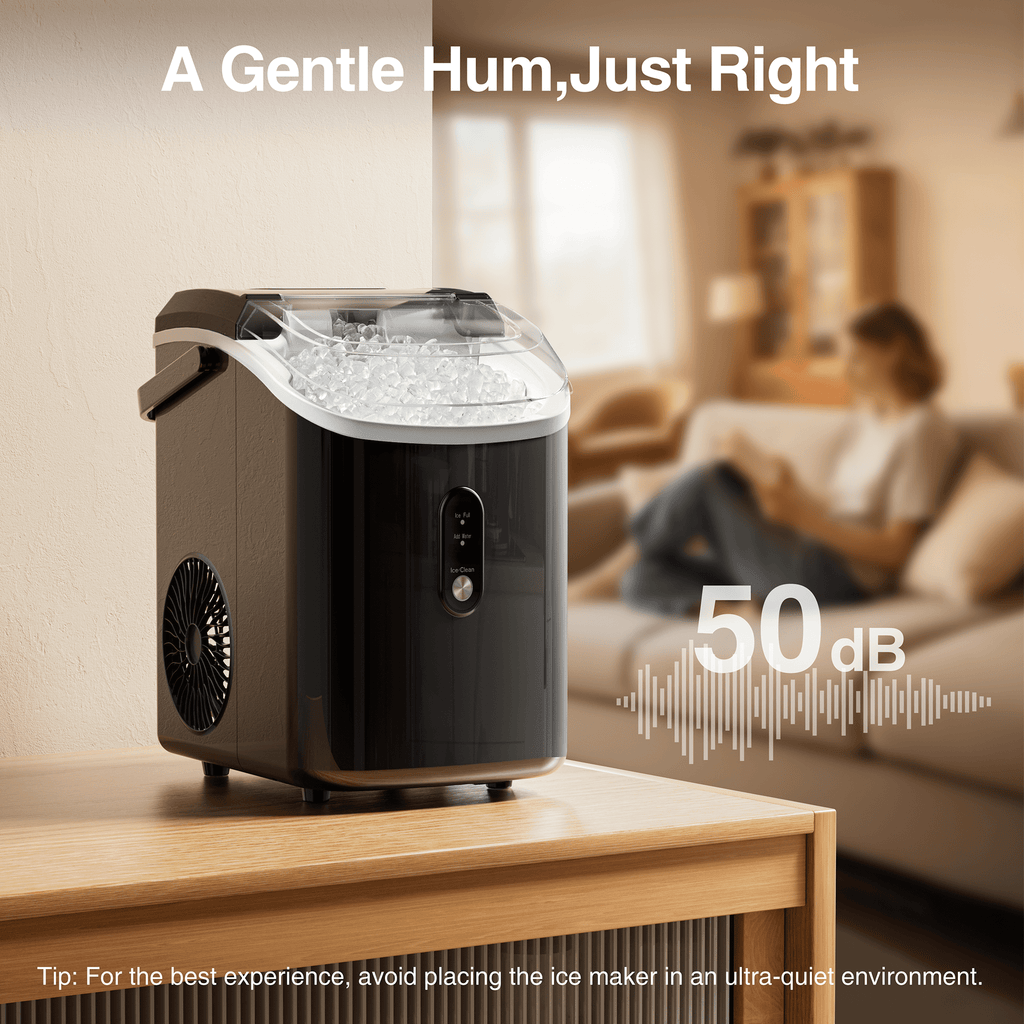 Goosiay 33lb Nugget Ice Maker Countertop, Portable Pebble Ice Machine with Handle, Soft Chewable Pellet, Stainless Steel Black