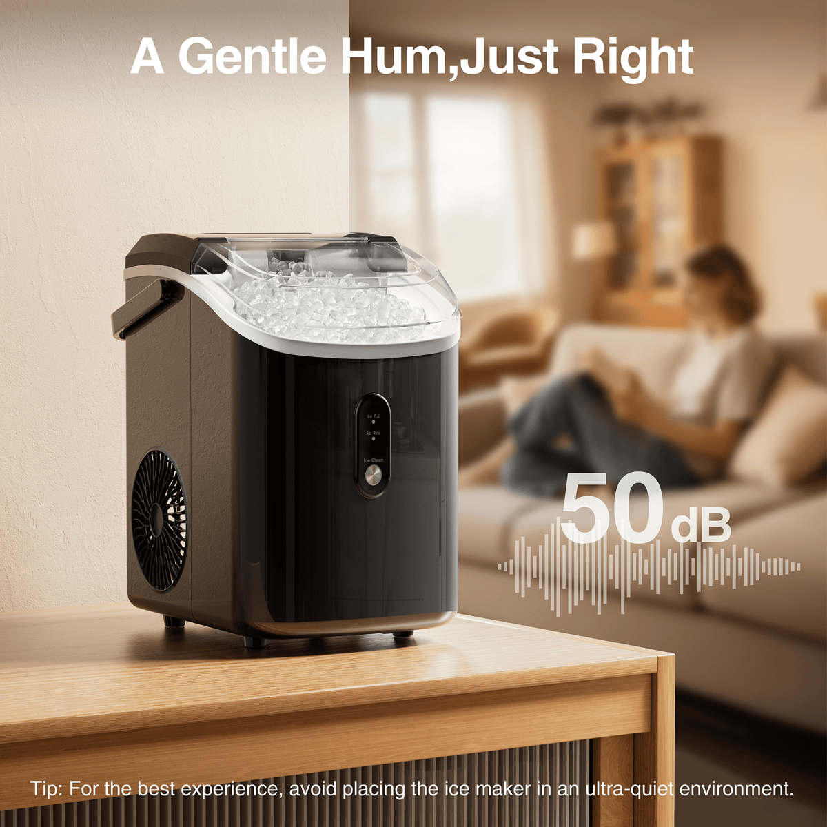 Goosiay 33lb Nugget Ice Maker Countertop, Portable Pebble Ice Machine with Handle, Soft Chewable Pellet, Stainless Steel Black