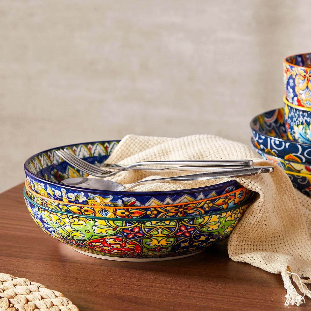 Malacasa Pasta Bowls, Ceramic Salad Bowls Set of 6, 42 oz Large Corlorful Serving Bowls for Kitchen, Dishwasher Microwave Safe Soup Bowls Set, Pasta Plates