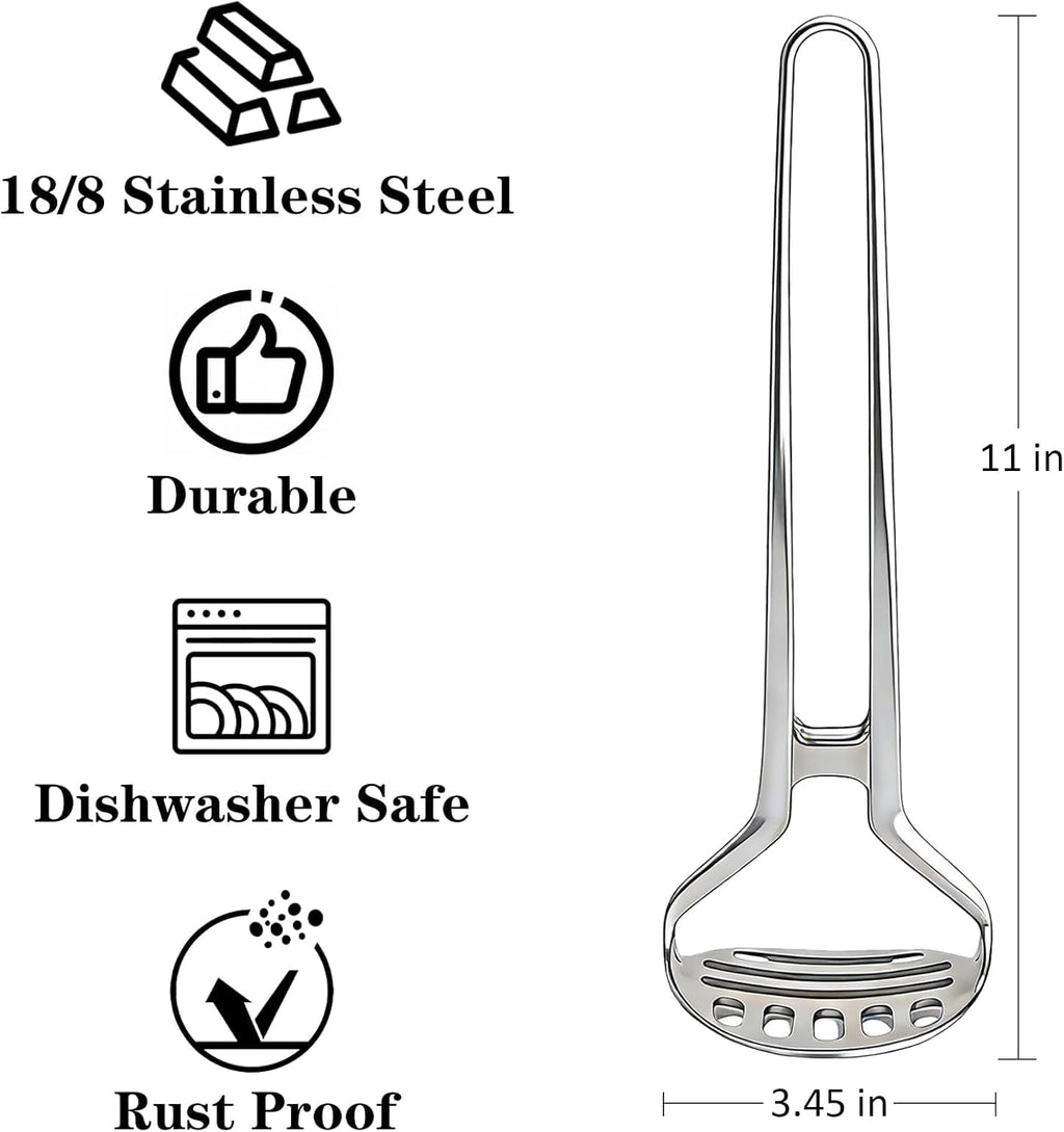 Heavy Duty Stainless Steel Potato Masher – Durable & Rustproof – Unique One-Piece Design for Quicker Mashing root vegetables, avocados, apples, beans, and nuts – 11-inch Long, Dishwasher Safe