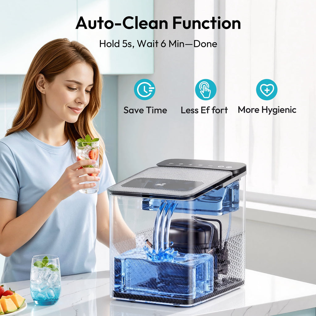 EUHOMY Portable Countertop Ice Maker, 26.5 lbs/24H, 2 Ice Sizes, Self-Cleaning, Grey