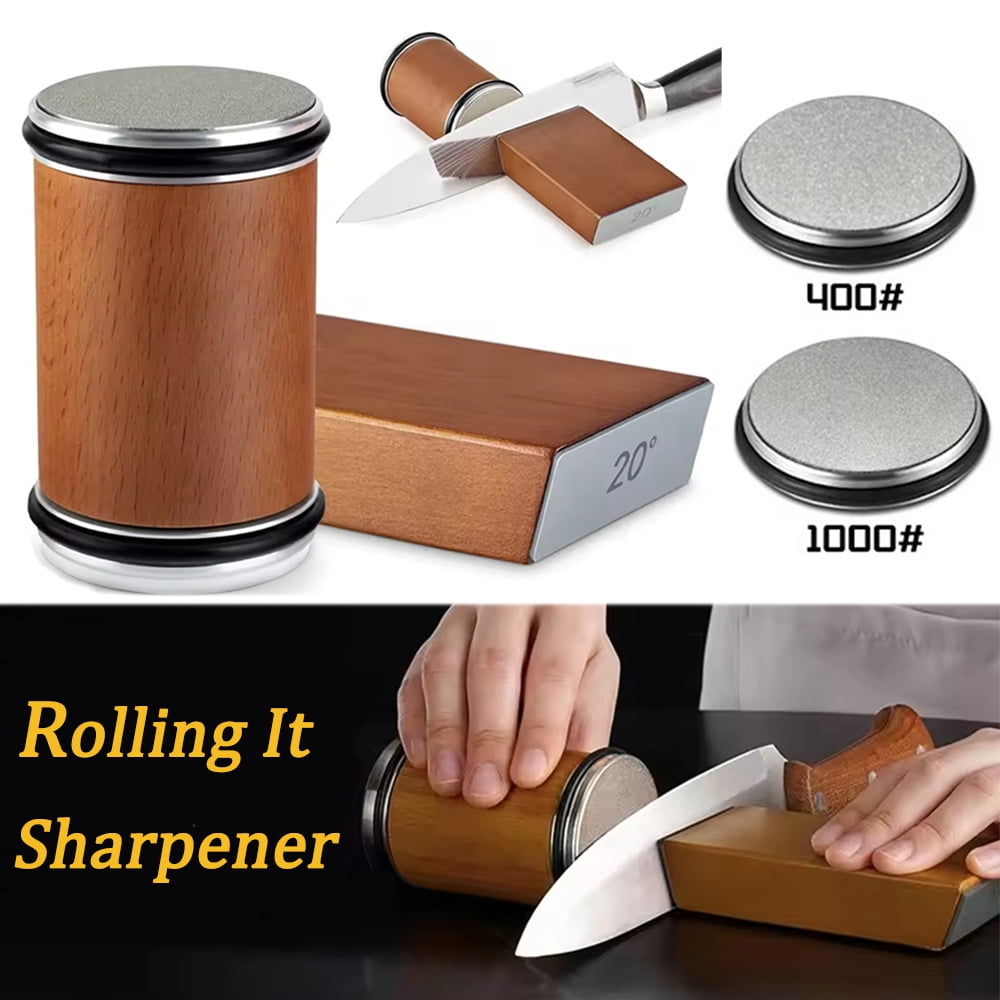 MYVIT Rolling Knife Sharpener System Kit,4-Angle Tumbler Double Diamond 400 1000 Discs Sharpening Stone for Kitchen Knives