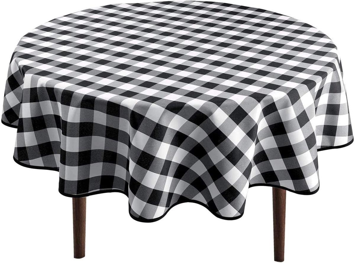 Hiasan Checkered Round Tablecloth 60 Inch - Waterproof Stain and Wrinkle Resistant Washable Fabric Table Cloth for Dining Room Party Outdoor Picnic, Black and White