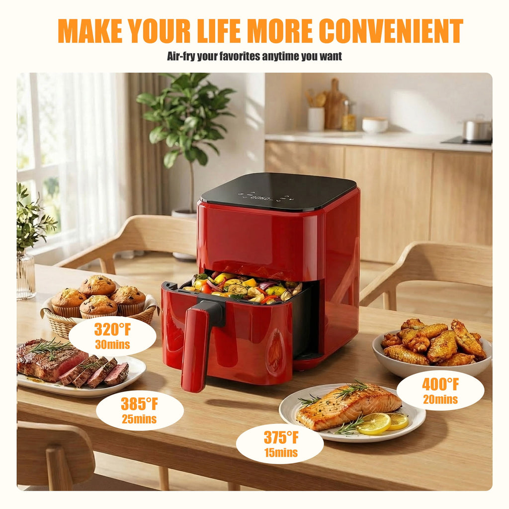 EDX 3 QT Digital Air Fryer, 800W Compact Countertop Air Fryer with Temperature Control, Black