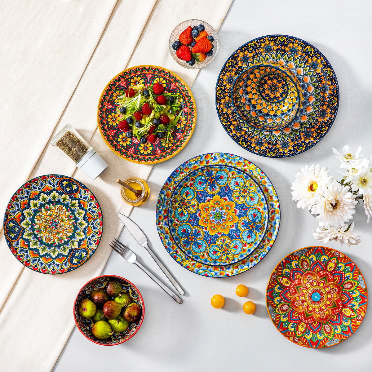 Vancasso Ceramic Dinner Plates Set of 6,10.5" Reactive Glaze Porcelain Plates, Bohemian Style Dinnerware Dishes Set for Kitchen, Scratch Resistant, Series LUMI