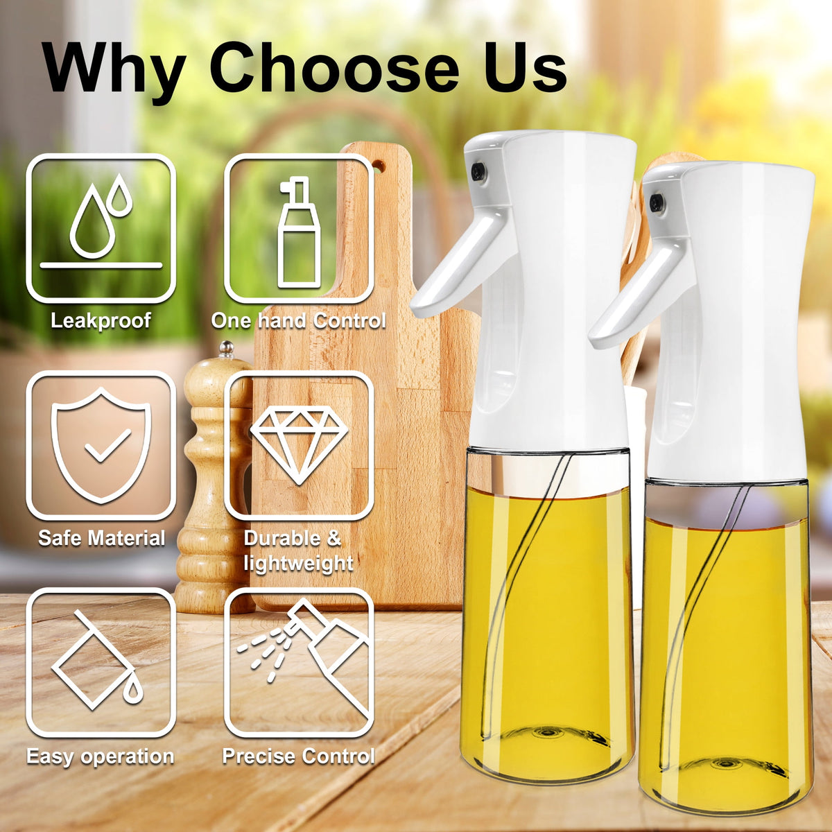 AGCAN Oil Sprayer for Cooking, 2 Pack Glass Olive Oil Sprayer Mister 220ml/7.4oz Glass Oil Dispenser for Air Fryer, BBQ, Baking, Salad