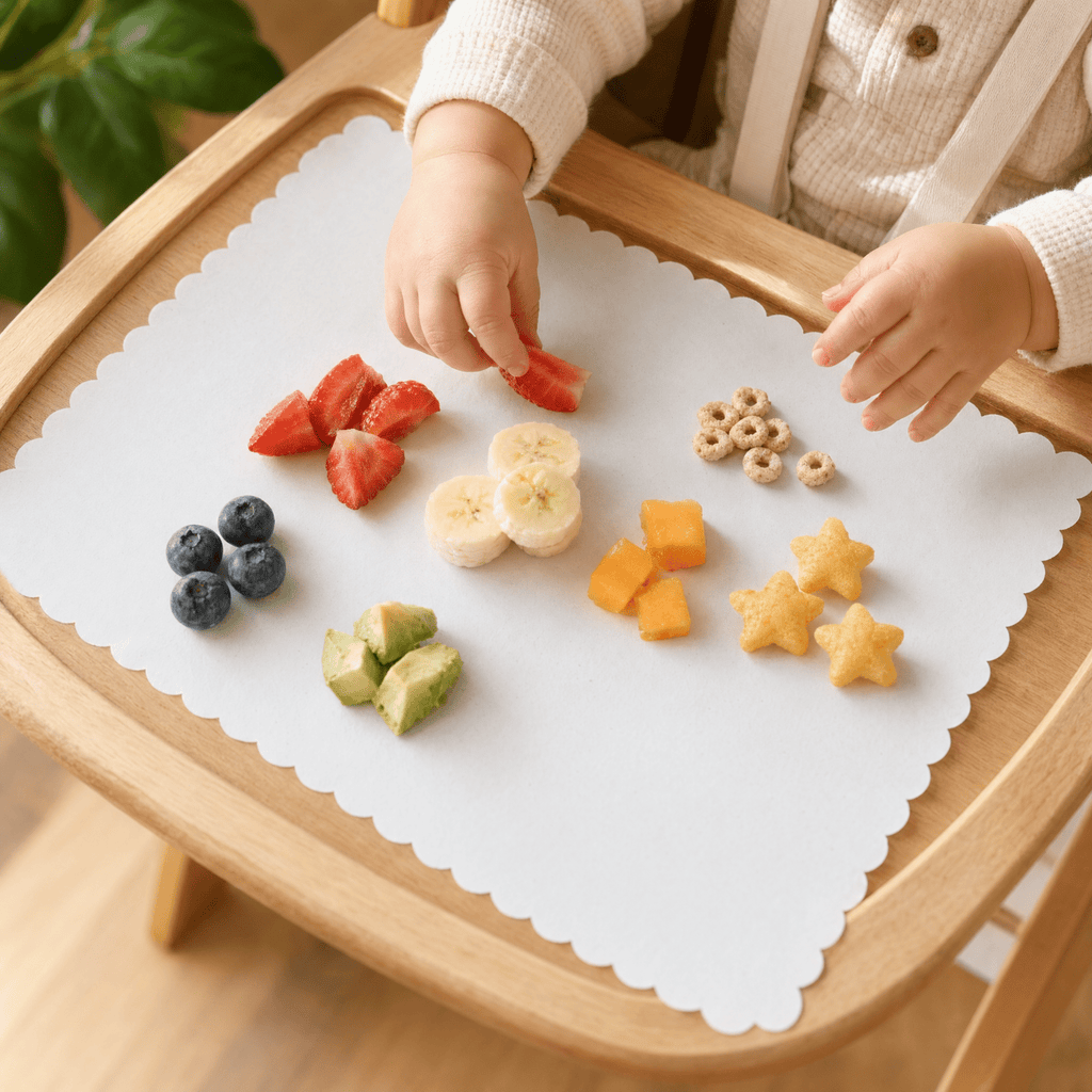 Fit Meal Prep Paper Placemats Disposable 200 Pack – 14"x10" White Paper Placemats Scalloped Edge Place Mats for Kids Restaurants Weddings Birthday Party Supplies