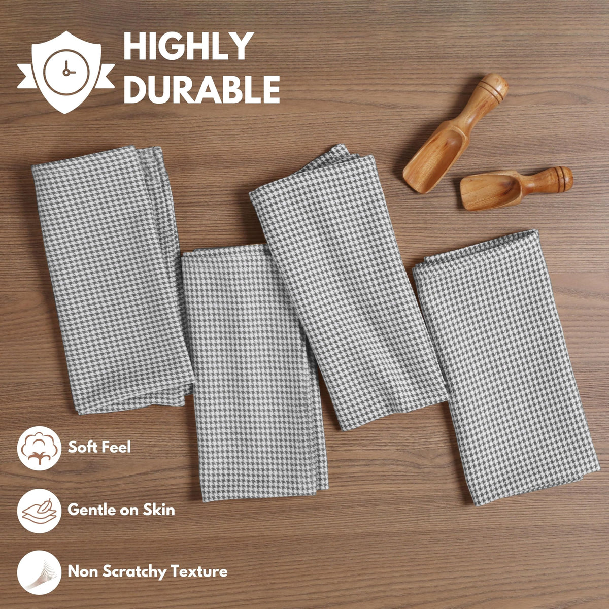 Softopia Cotton Cloth Napkin 100% Cotton 18"x18" Decorative Washable Table Houndstooth Check Napkins Set of 4 for Dining, Holidays, Buffet Parties & Wedding Use - Grey