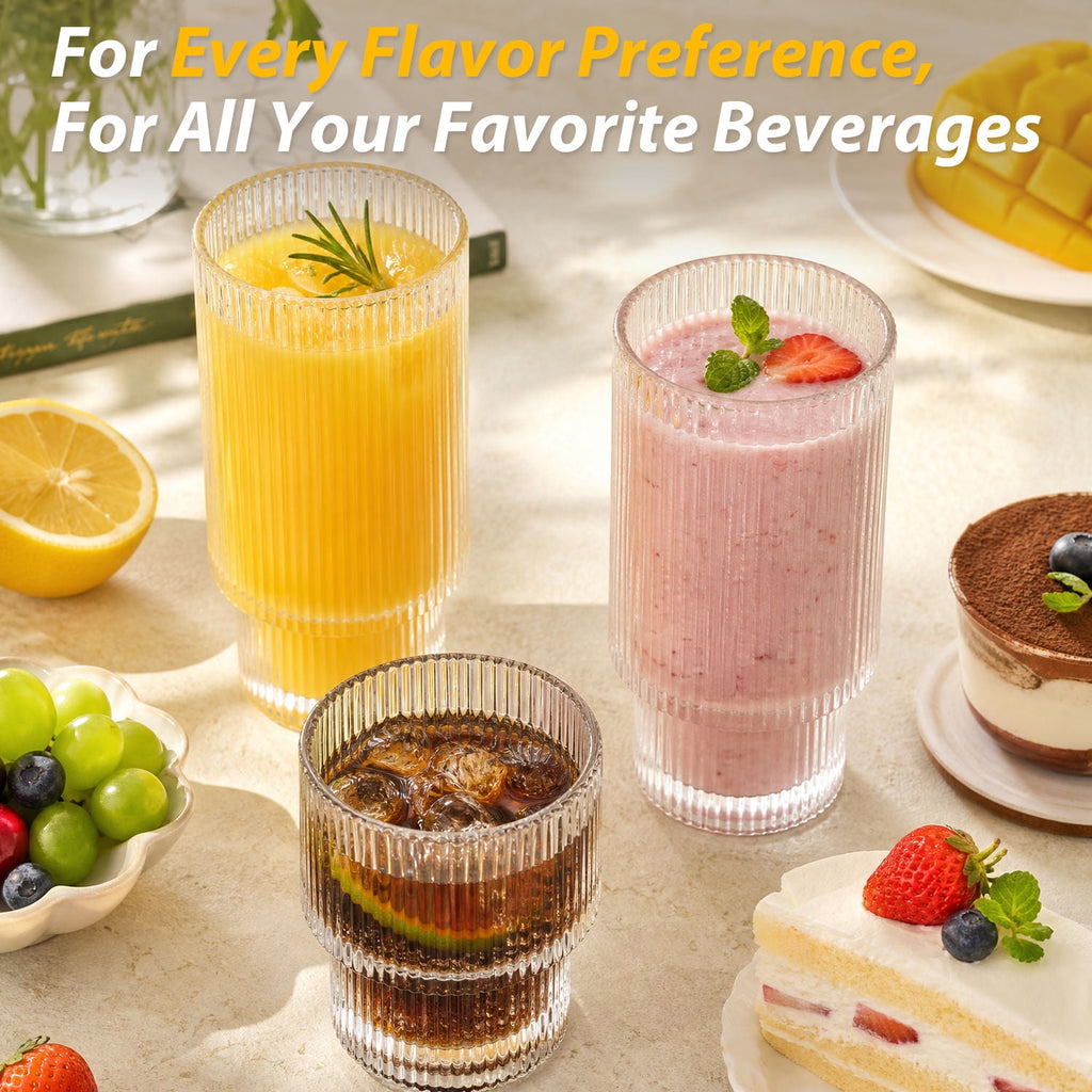 Soulgenix Drinking Glasses Set of 6, 14 oz Highball Glasses Set, Tumbler and Rocks Drinking Glassware for Beer, Juice, Water, Whiskey, Dishwasher Safe