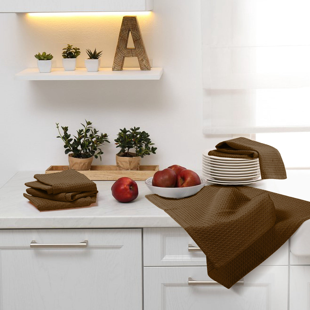 Twiny Threads Waffle Kitchen Towel 16"x26" Set of 4 - Brown