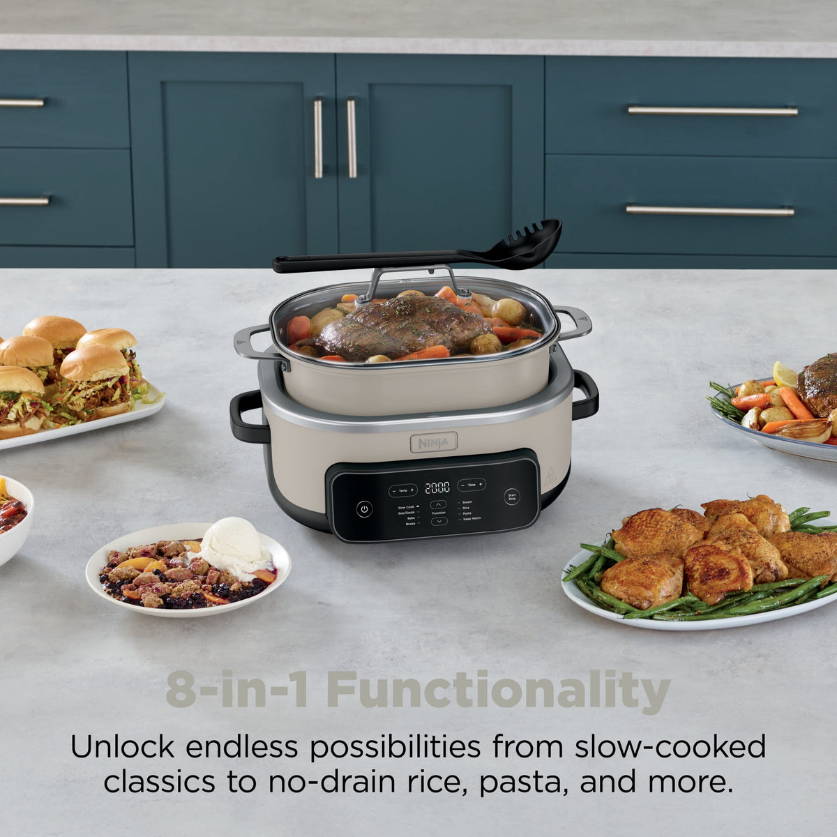Ninja 8-in-1 PossibleCooker Plus 7.5 Qt Multi-Cooker, Slow Cooker, Steamer, Dutch Oven, MC2000 Sage Green