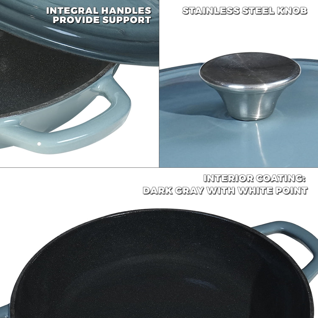 Flavehc Braiser Enameled Cast Iron Braiser 3 qt Braiser Pan with Lid Purple Shallow Cast Iron Casserole Braiser Pan with Handels