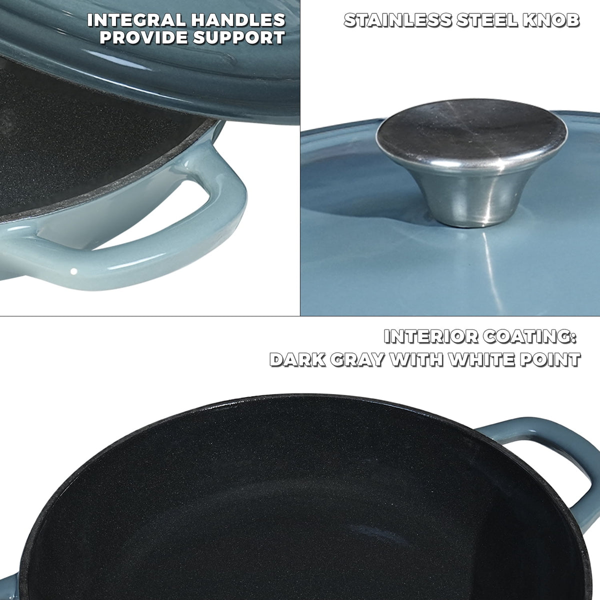 Flavehc Braiser Enameled Cast Iron Braiser 3 qt Braiser Pan with Lid Purple Shallow Cast Iron Casserole Braiser Pan with Handels