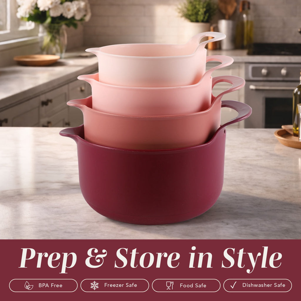 COOK WITH COLOR Mixing Bowls Set, 4-Piece Non-Slip Mixing Bowls with Pour Spouts & Handles, Black Speckled
