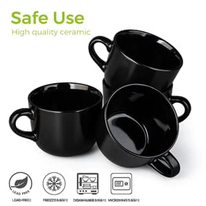 AmorArc Ceramic Soup Mugs with Lid, 24 oz Soup Cups with Hanlde for Coffee,Cereal,Salad,Noodles,Tea,Soup Bowls Cups,Microwave &Dishwasher Safe, Set of 4, Blue with Vented lid