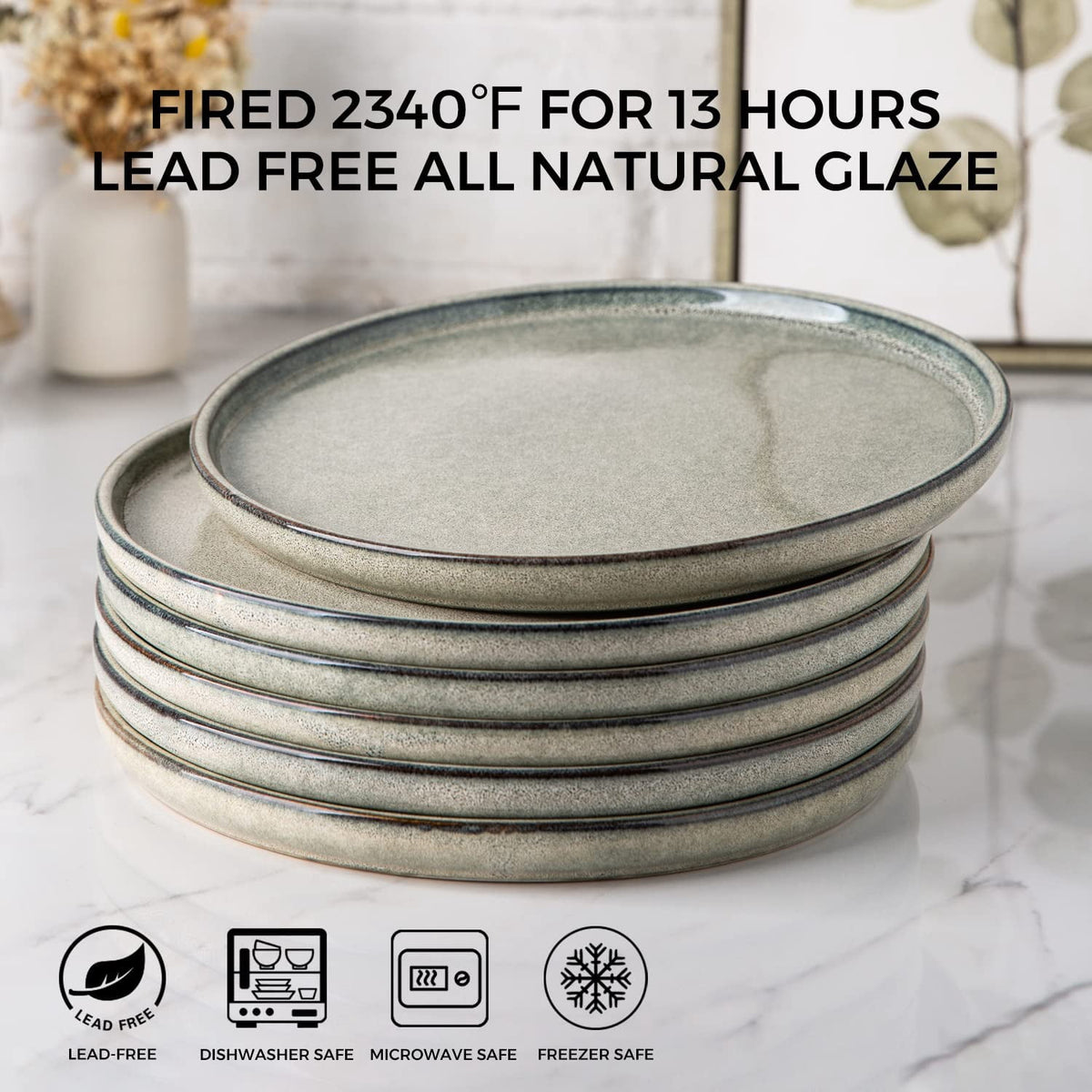 AmorArc Ceramic Dinner Plates Set of 6,10.5 Inch Handmade Reactive Glaze Stoneware Plates,Large Rustic Shape Dinnerware Dish Set for Kitchen, Microwave & Dishwasher Safe,Scratch Resistant-Pearl White