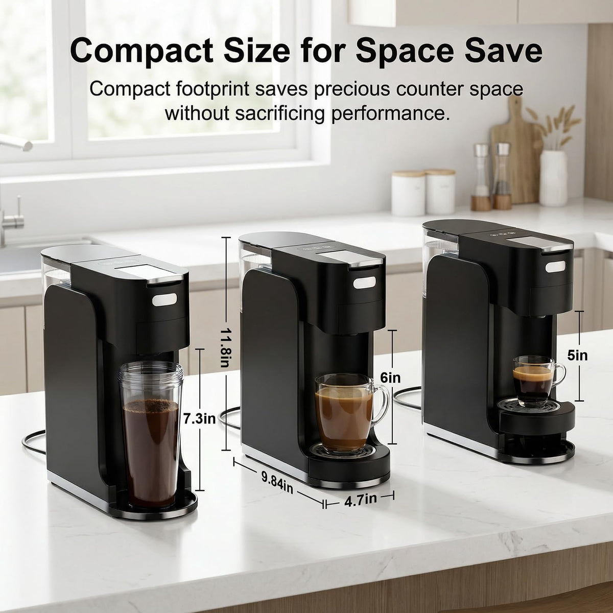 GVODE 4-in-1 Single Serve Coffee Maker, 3-Second Heat-Up, 20 Bar Hot and Iced Espresso Machine, Black