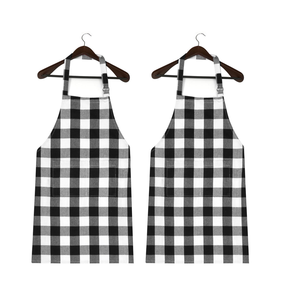Softopia Cotton Buffalo Plaid Check 2 Pack Kitchen Aprons with Pocket 100% Cotton 27"x33" - Adjustable Neck Apron for Adults Cooking, Black White