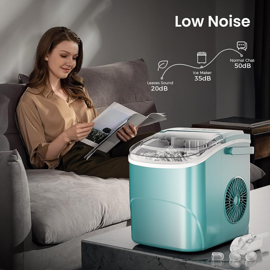 Havato Countertop Ice Maker, 8 Bullet Ice Cubes in 6 Mins, 26lbs/24H, w/ Scoop & Basket, White