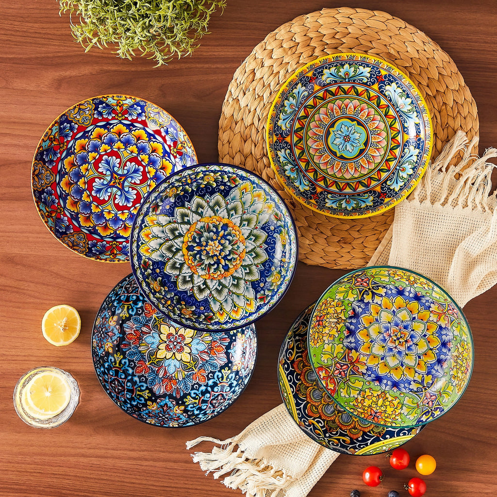 Malacasa Pasta Bowls, Ceramic Salad Bowls Set of 6, 42 oz Large Corlorful Serving Bowls for Kitchen, Dishwasher Microwave Safe Soup Bowls Set, Pasta Plates