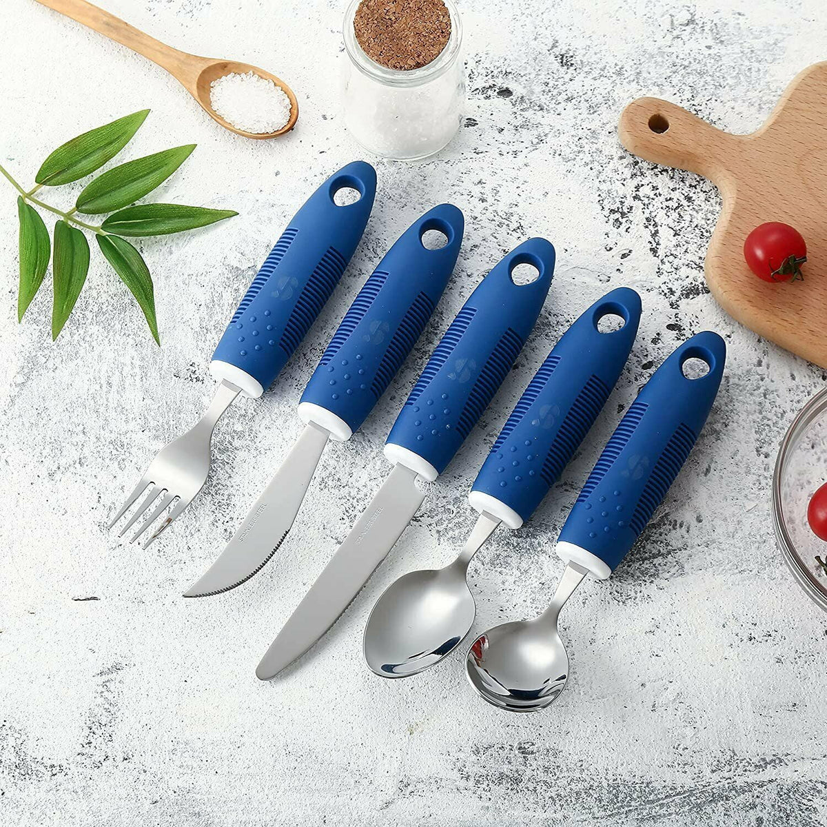 Jetcloudlive 4 Pcs Adaptive Utensils Stainless Steel Built up Utensils for Adults Complete Weighted Silverware Set Nonslip Easy Grip Silverware