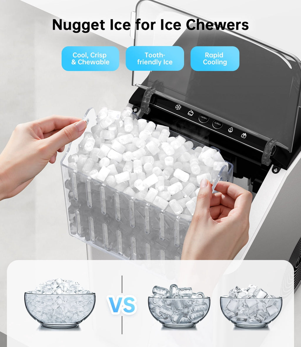 WIE 40lbs/Day Countertop Sonic-Style Chewable Nugget Ice Maker Silver