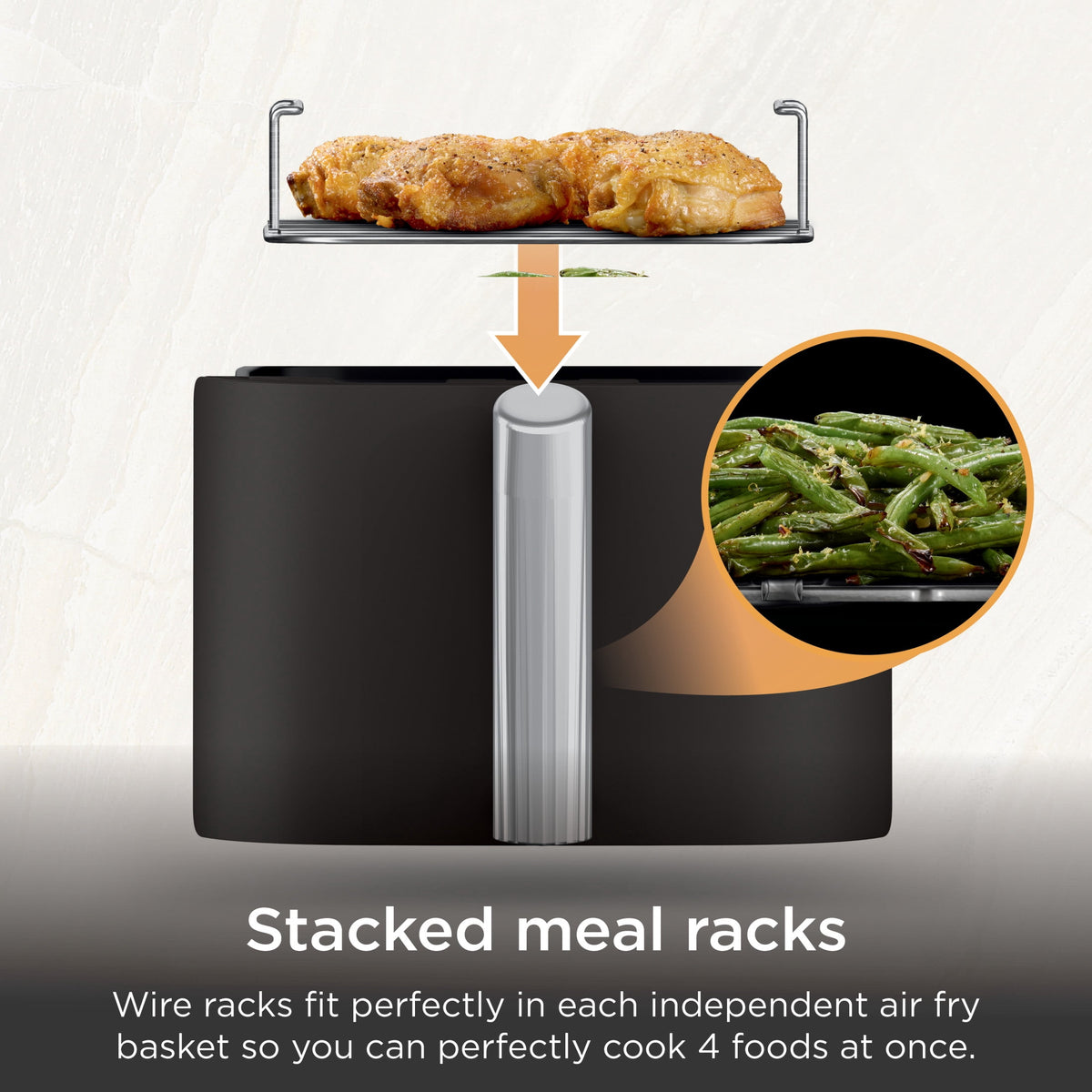Ninja DoubleStack Air Fryer 8-Qt, 2 Baskets, Cook 4 Foods at Once, Space Saving, 4-in-1, SL200 Black