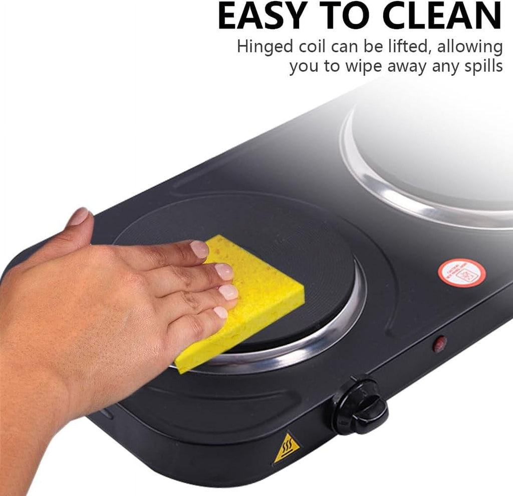Electric Countertop Double Burner for Cooking, Portable 2000W Countertop Cast Iron Stove Burner, Hot Plate Temperature Controls with 5 Adjustable for RV/Home/Camp, Black