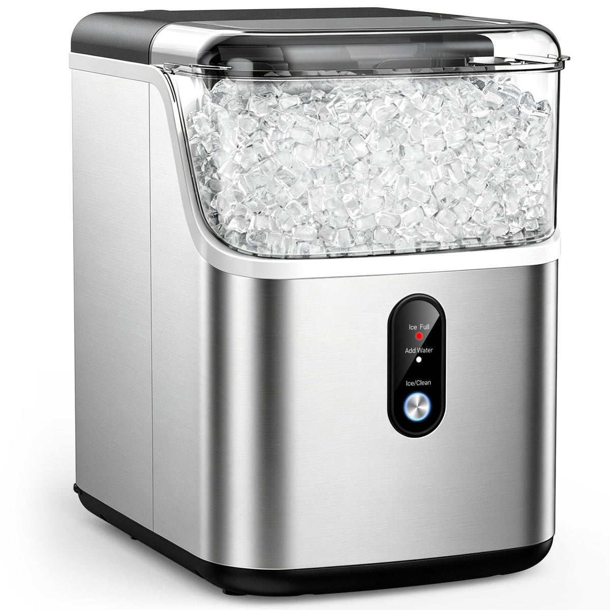 Snowyermine Nugget Ice Maker Countertop, 35 lbs per Day, Soft, Chewable Sonic-Style Pebble Ice, One-Touch Self-Cleaning, Stainless Steel, Black, for Home, Kitchen, Office, RV and Camping