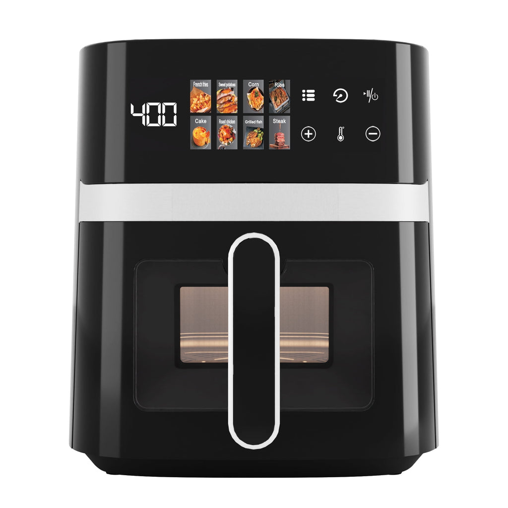 Bluebow 6QT Air Fryer, 8-in-1 Electric Hot Oven with Digital LED Touchscreen, Visible Window, 1500W, New, Black