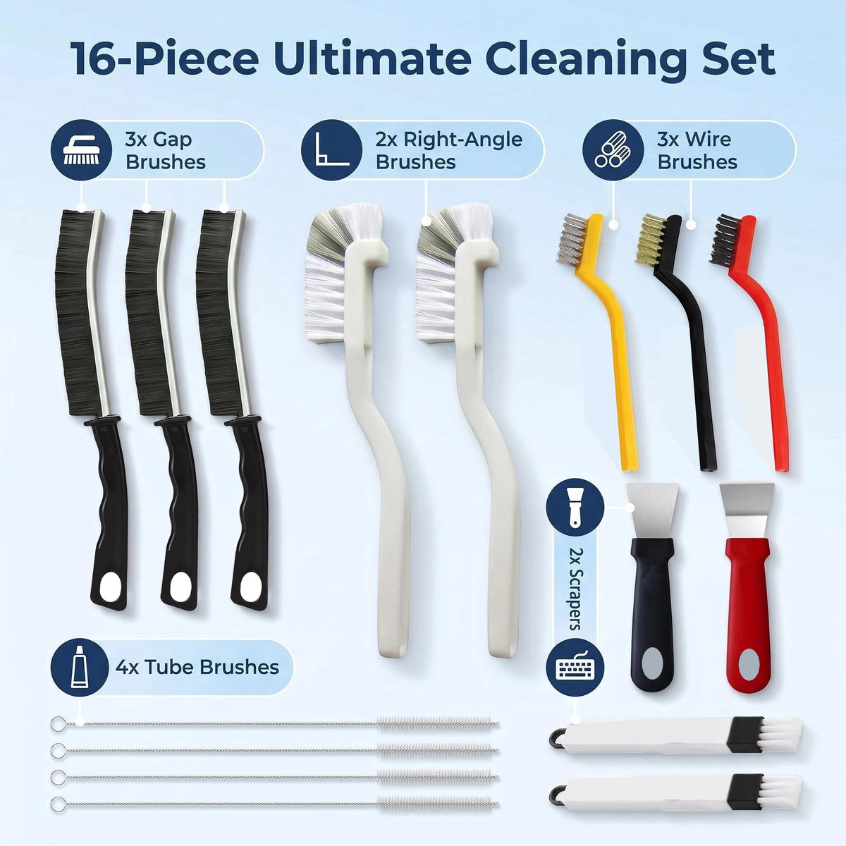 16 Pcs Crevice Cleaning Brush Set, Hard Bristle Scrub Brush for Deep Cleaning, Ideal for Kitchen, Bathroom, Tiles, Bottles, and Blenders