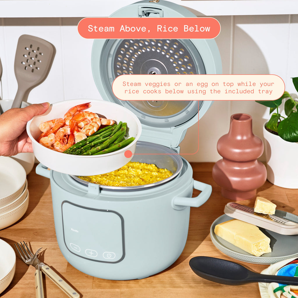 Beautiful 14-Cup Cooked, 6-Cups Uncooked Electric Rice and Grain Cooker, EverGood Ceramic Nonstick Coating, Thyme Green by Drew Barrymore