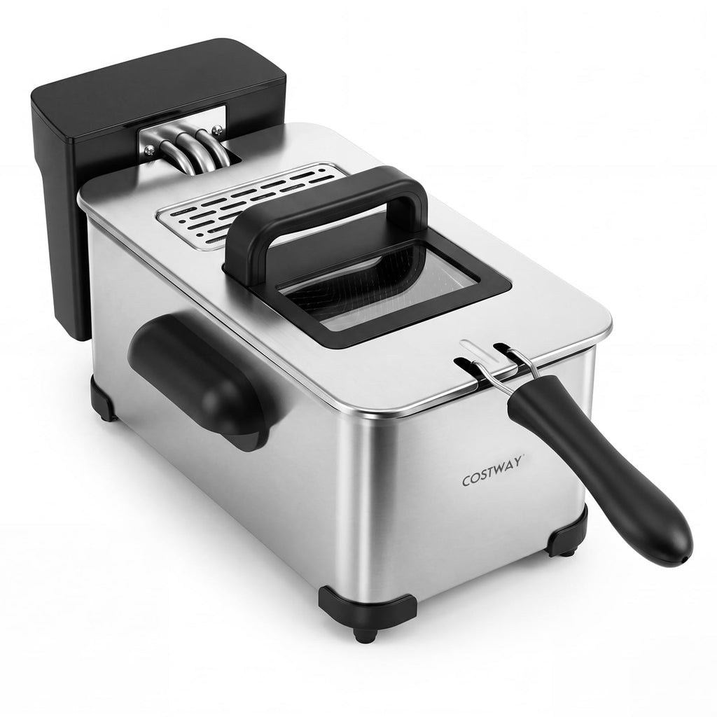 Costway Electric Deep Fryer 3.2 QT/12-Cup Stainless Steel 1700W with Frying Basket Silver