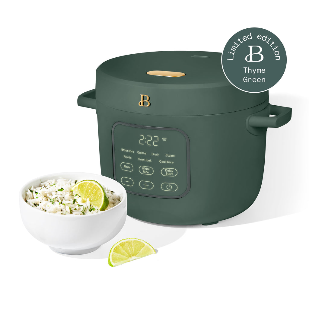 Beautiful 14-Cup Cooked, 6-Cups Uncooked Electric Rice and Grain Cooker, EverGood Ceramic Nonstick Coating, Thyme Green by Drew Barrymore