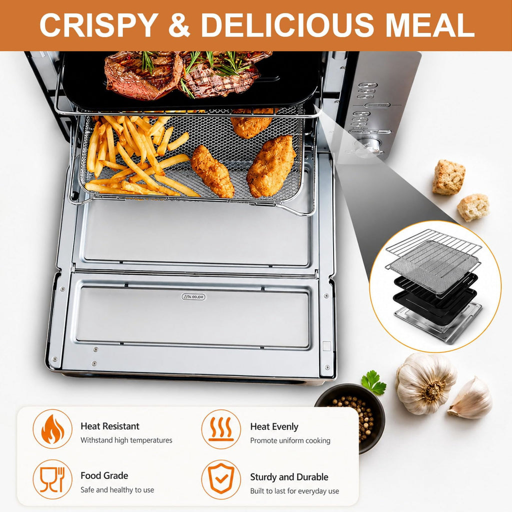 Air Fryer Replacement Parts for Ninja Flip Toaster Oven & Air Fryer SP151, 13.8''× 10.6'' Air Fryer Accessories Basket Grill Rack Crumb Tray Drip Pan