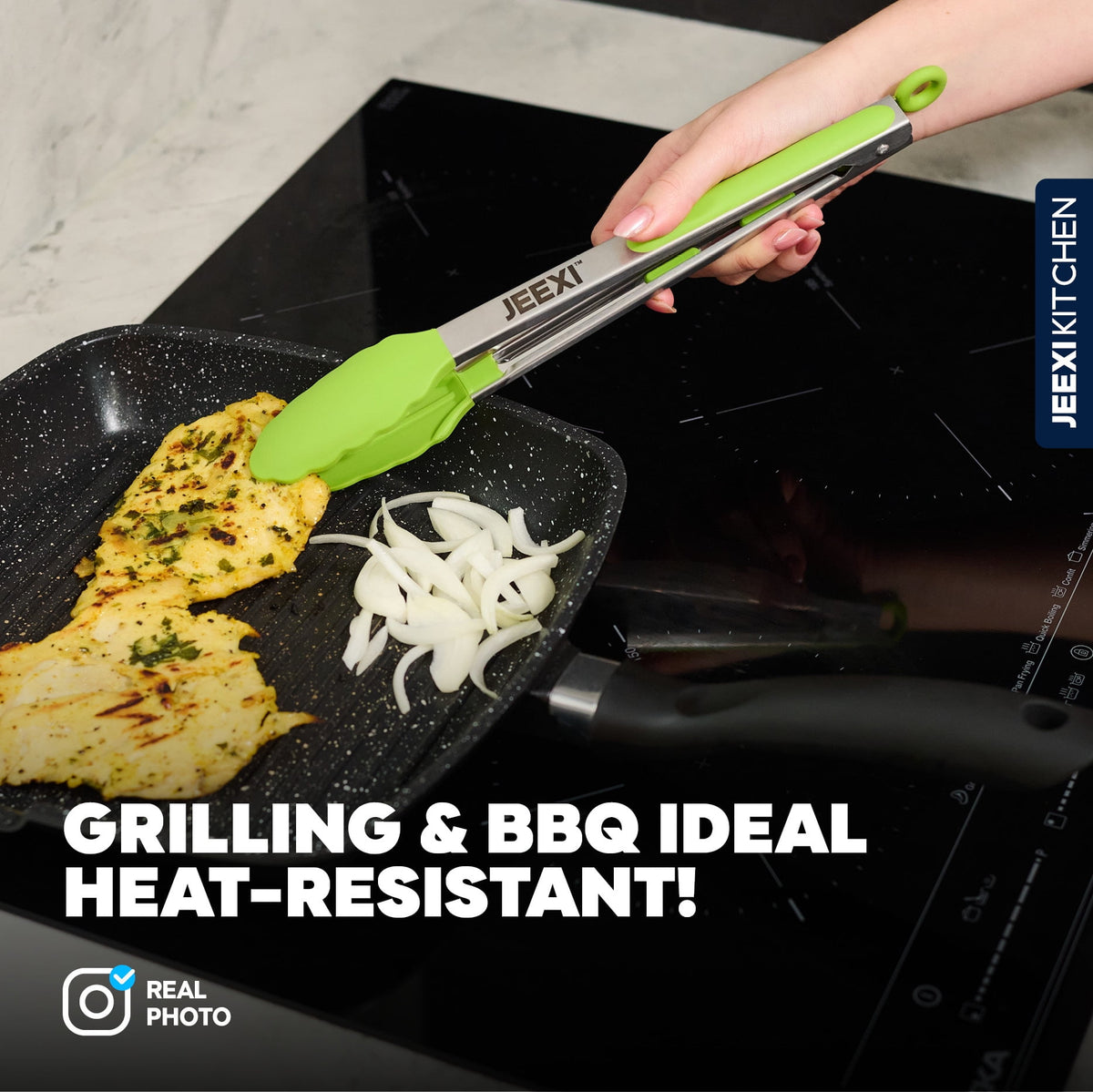 RED Kitchen Tongs for Cooking with Silicone Tips Stainless Steel Tongs 450℉ Locking Set 3, Cooking Serving Grilling Barbecuing Salads Kitchen Clips Easy to use