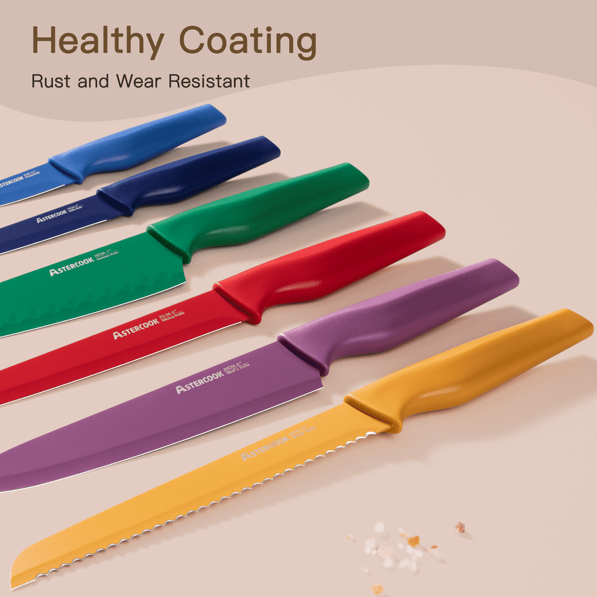 Astercook 6 Piece Flower Kitchen Knife Set, German High Carbon Stainless Steel Knives Sets with 6 Blade Guards Dishwasher Safe, Perfect Gifts for Kitchen