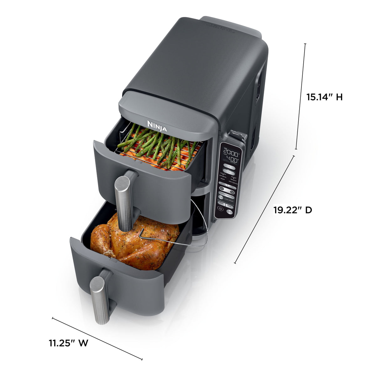 Ninja DoubleStack Smart XL Air Fryer 10-Qt, Smart Cook & Thermometer, 2 Baskets, Space Saving, SL451 Deep Gray