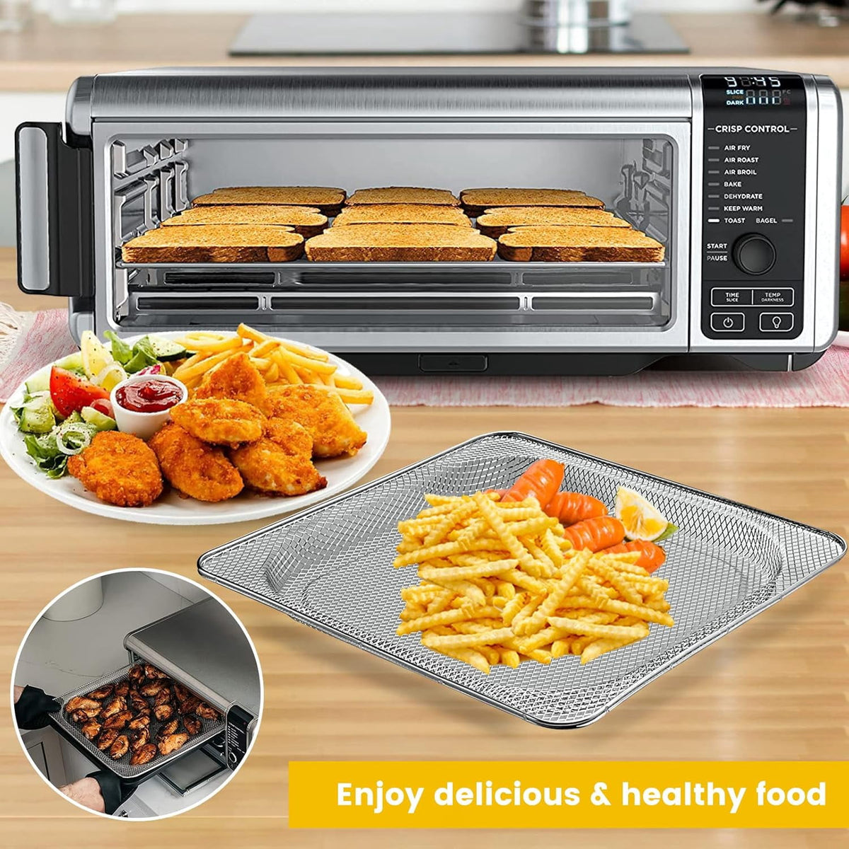 GCQ Air Fryer Replacement Parts for Ninja Foodi SP101 SP100 Digital Countertop Oven, Air Fryer Grill Pan Plate Crisper Plate Accessories Tray Basket
