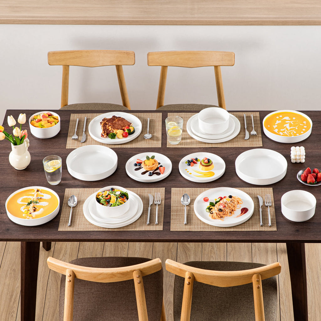 Vancasso 16 Pcs Dinnerware Sets, Plates and Bowls Set for 4, Ceramic Dinner Set, Scratch Resistant, White