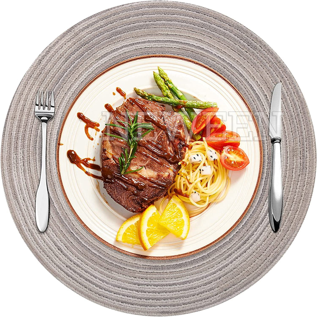 NEWEEN 15" Round Placemats Set of 6 Braided Fabric Heat Resistant Washable Table Mat for Kitchen for Kitchen Party Decor