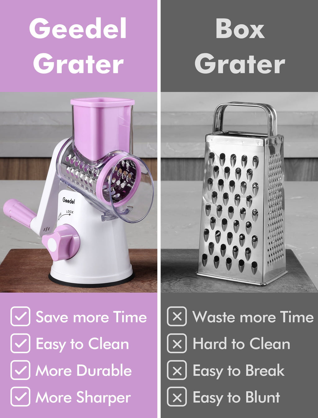 Geedel Rotary Cheese Grater, Kitchen Grater with Strong Suction Base, Dishwasher Safe, Easy to Clean Grater for Cheese,Vegetable, Nuts (3 Blades)