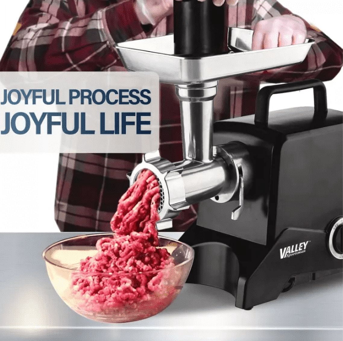 Valley Sportsman #8 Stainless Steel Meat Grinder, Powerful 575-Watt Motor Sausage Meat Grinder with Grinder Knife, Ideal for Regular Use, Sausage Making, Silver