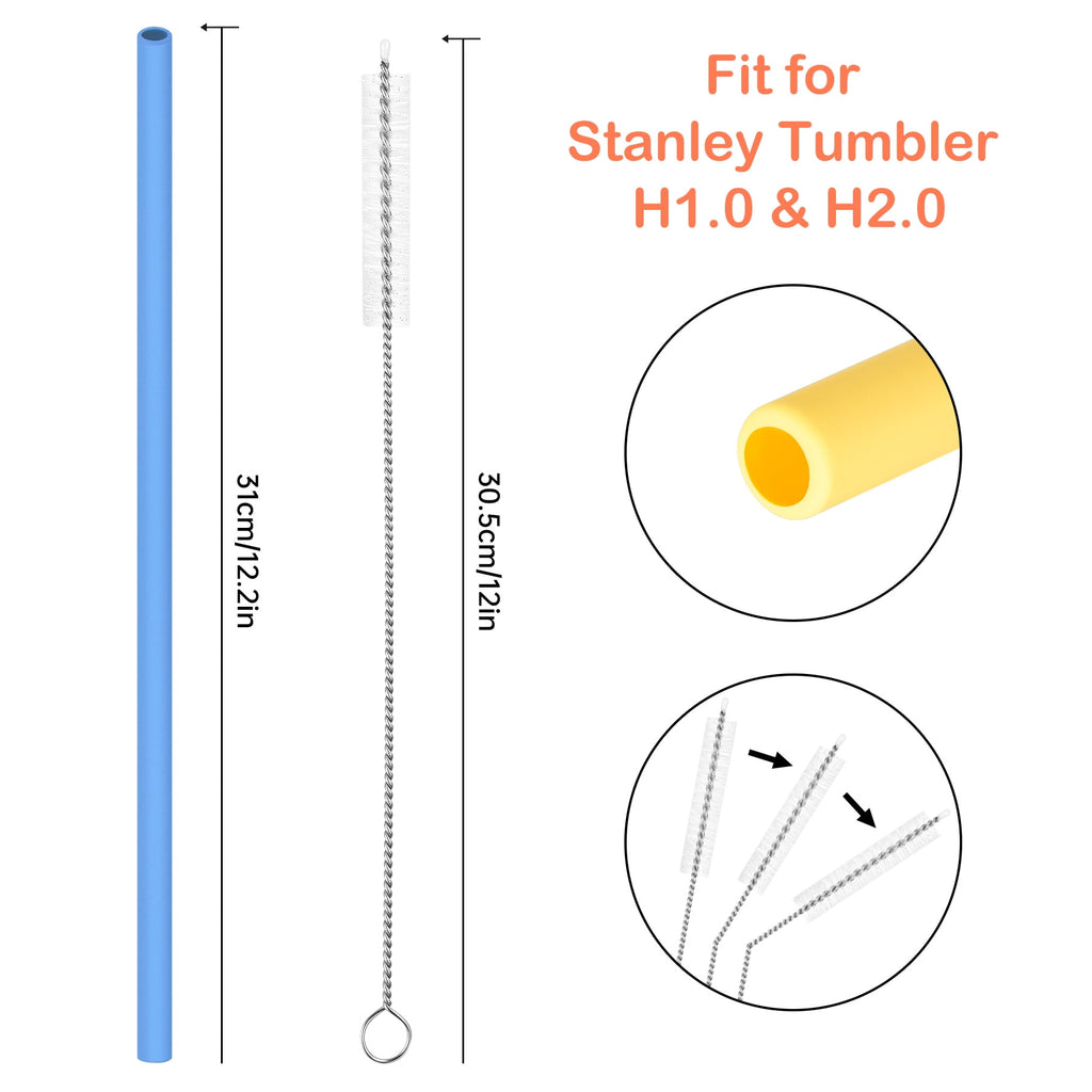Tomorotec 12" Reusable Silicone Drinking Straws 15PCS with 2 Brushes, Compatible with Stanley Tumblers 40oz 30oz 20oz, Customizable for Various Drinkware, BPA-Free & Safe for Teeth (Morandi Colors)