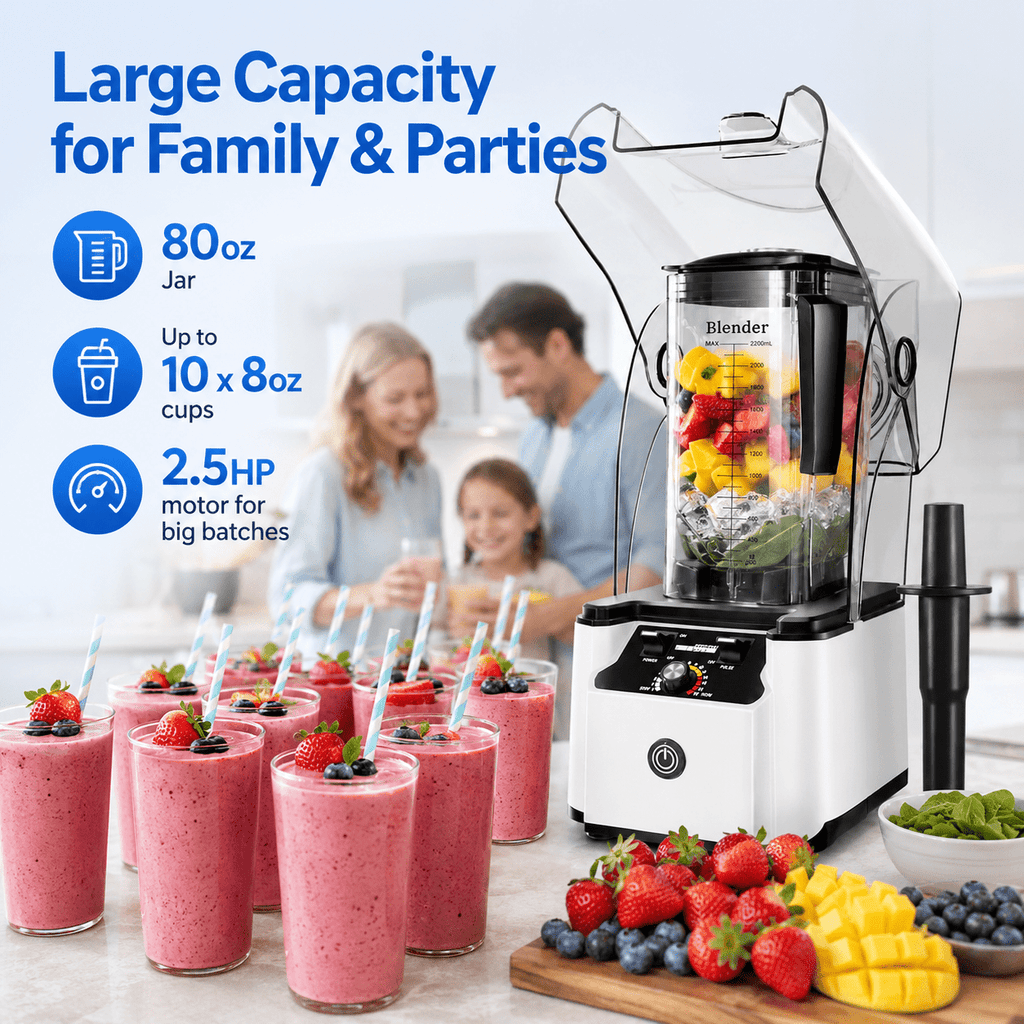 WantJoin Blender-Commercial Blender with Soundproof Shield, Enclosure 2200W ,Quiet Professional-Grade Power,Self-Cleaning,Gray