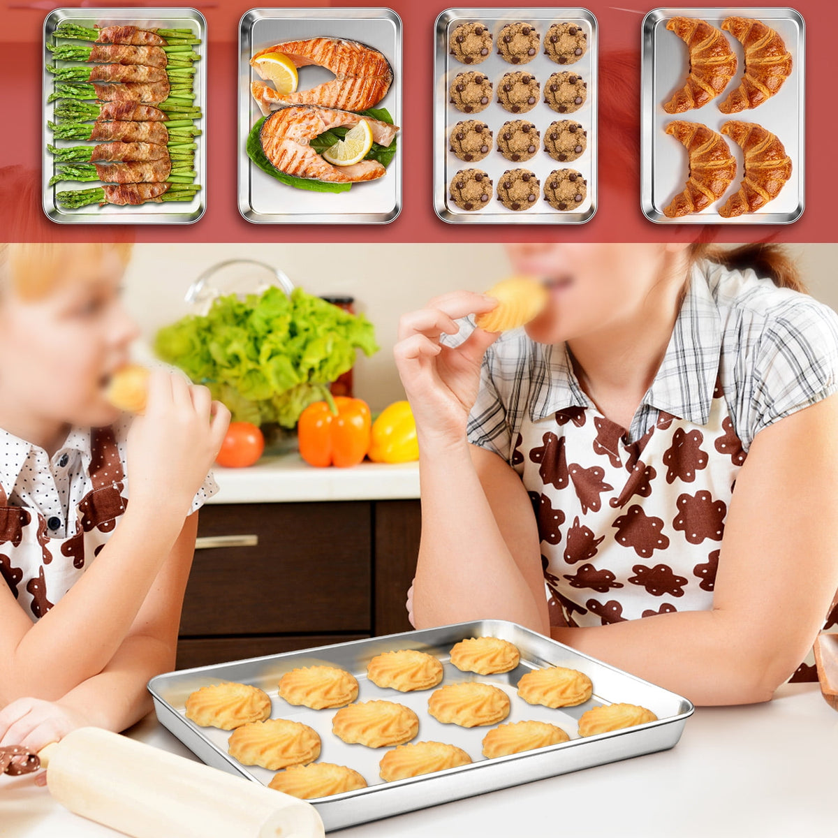 Vesteel 20" x 14" x 1" Extra Large Baking Sheet Set of 2, Heavy Duty Stainless Steel Cookie Sheet Baking Pan for Oven, Non-Stick & Dishwasher Safe