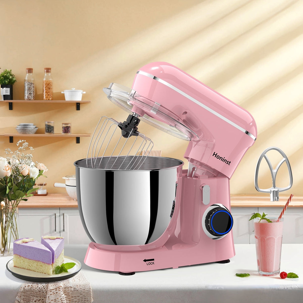 Honinst 6.5 QT Electric Stand Mixer, 10+P Speeds Lightweight with Tilt-Head Kitchen Stand Mixer, Dough Hook, Whisk, Beater and Bowl, Food Mixer for Baking, Cake and Most Home Cooks