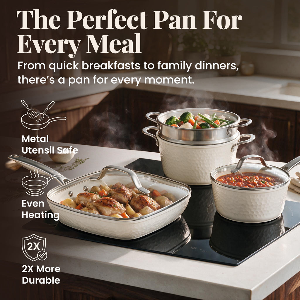 Gotham Steel Hammered 20 Pc Ceramic Cookware Set Nonstick, Induction Pots and Pans Set, Non Toxic Cookware Sets, Oven & Dishwasher Safe, Copper